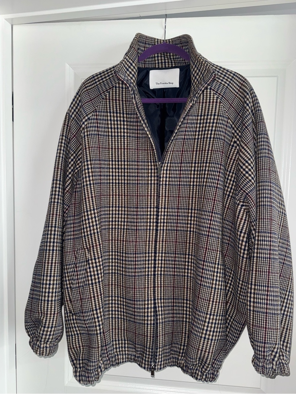 THE FRANKIE SHOP - BAXTER WOOL TRACK JACKET - BEIGE GLEN PLAID - Picture 10 of 15